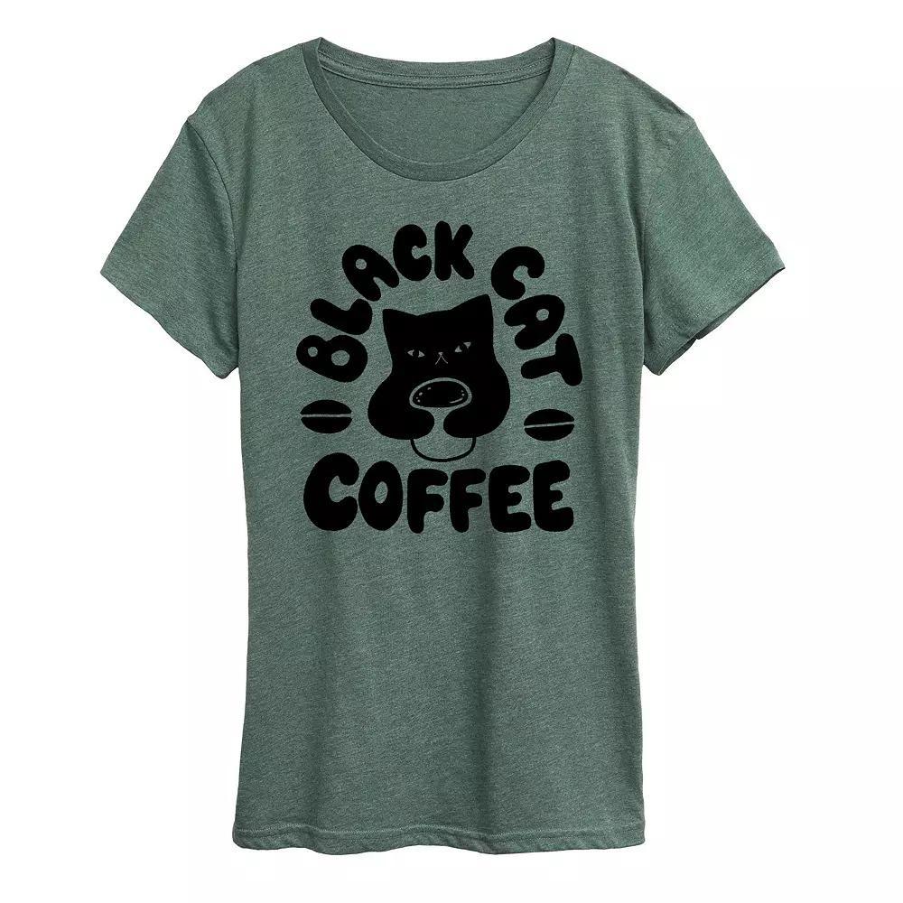 Womens Black Cat Coffee Graphic Tee, Girls Product Image