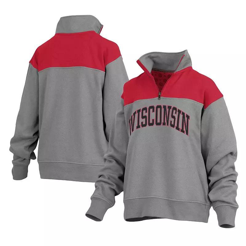 Women's Pressbox Gray Wisconsin Badgers Avon Fleece Quarter-Zip Jacket, Size: Medium, Grey Product Image