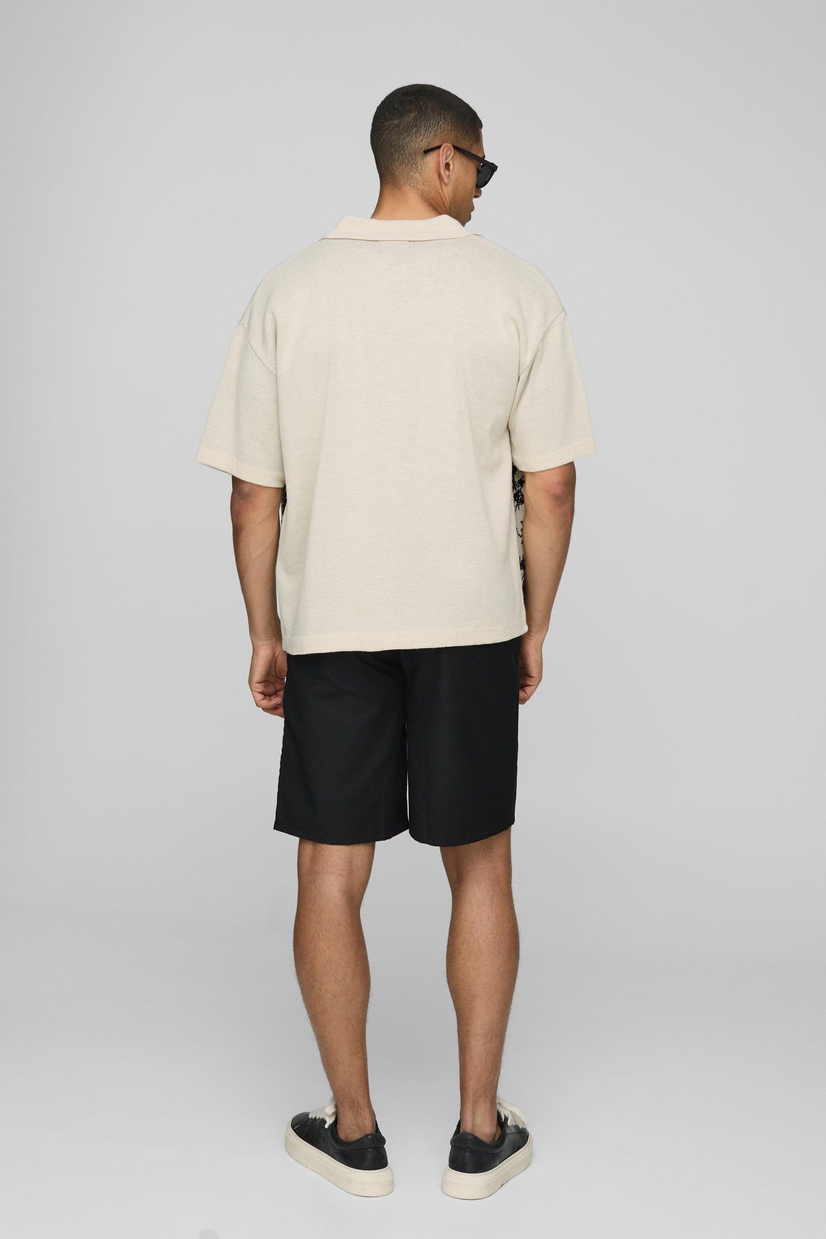 Relaxed Fit Scenic Jacquard Knitted Shirt | boohooMAN USA Product Image