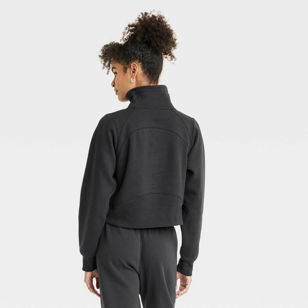 Women's Fleece Half Zip Pullover Sweatshirt - All In Motion™ Black M: Relaxed Fit, Lightweight, Thumbholes Product Image