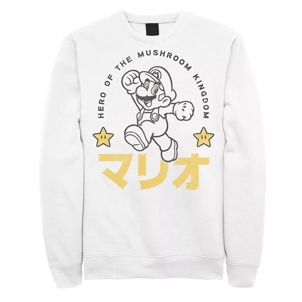 Men's Nintendo Super Mario Hero Stars Kanji Portrait Sweatshirt, Size: XL, White Product Image