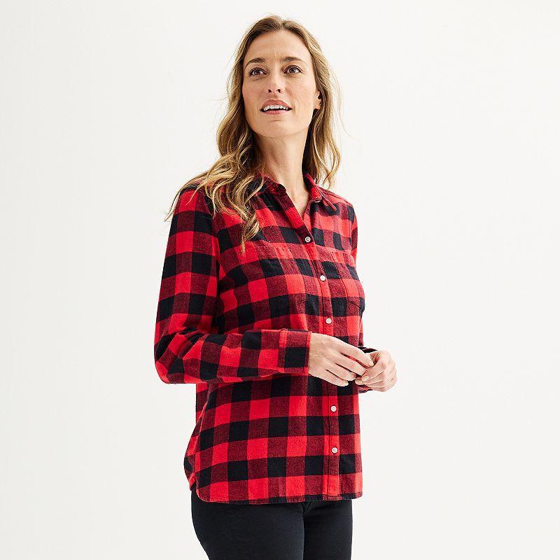 Petite Croft & Barrow® The Extra Soft Plaid Flannel Shirt, Women's, Size: XS Petite, Pink Color Plaid Product Image