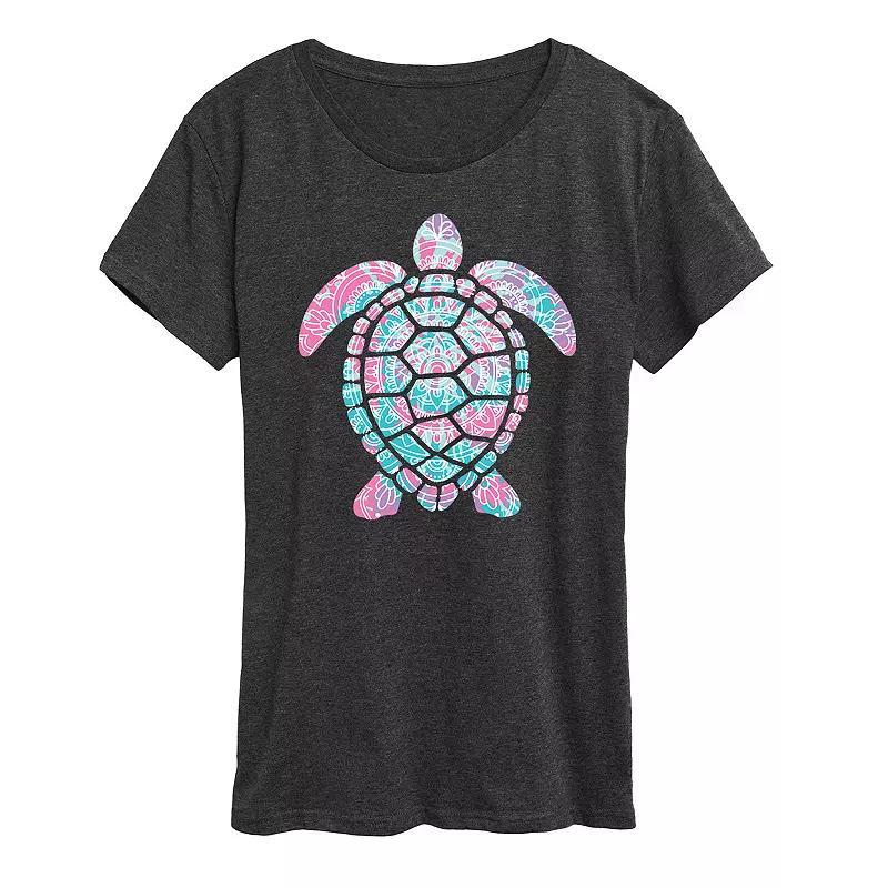Womens Tie Dye Mandala Turtle Graphic Tee Blue Product Image