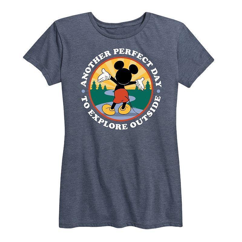 Disney's Mickey Mouse Women's Explore Outside Graphic Tee, Size: Medium, Grey Blue Product Image
