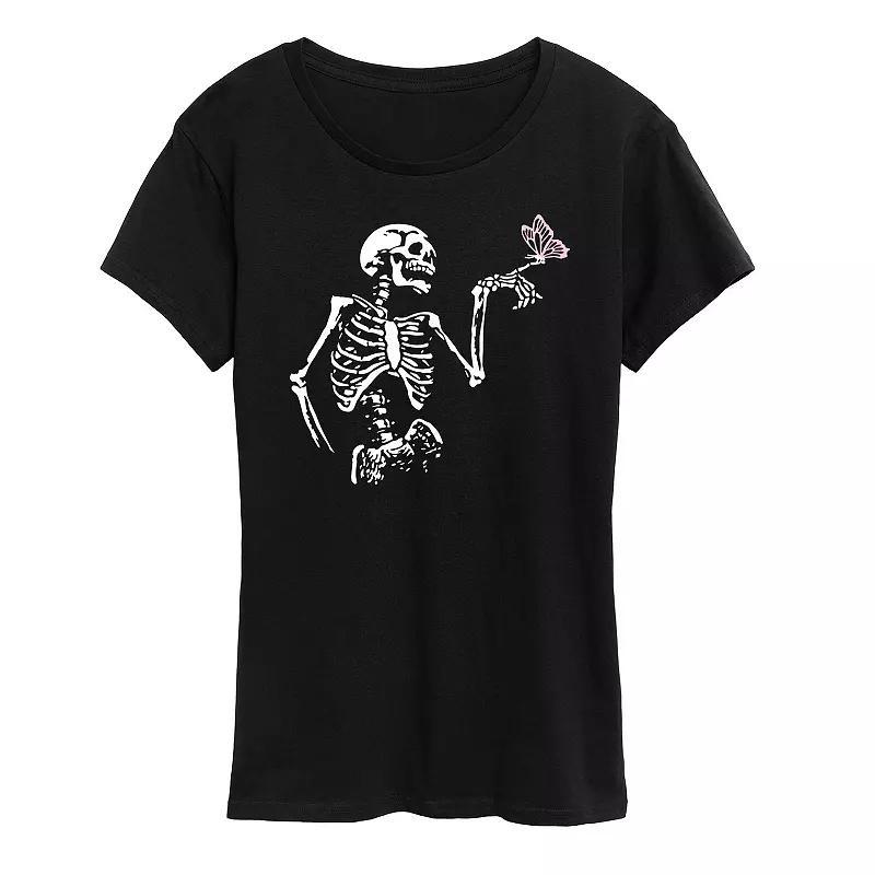 Plus Size Skeleton With Butterfly Graphic Tee, Womens Product Image