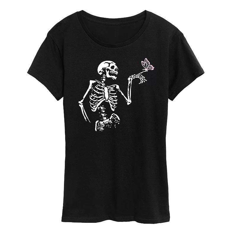 Plus Size Skeleton With Butterfly Graphic Tee, Womens Product Image
