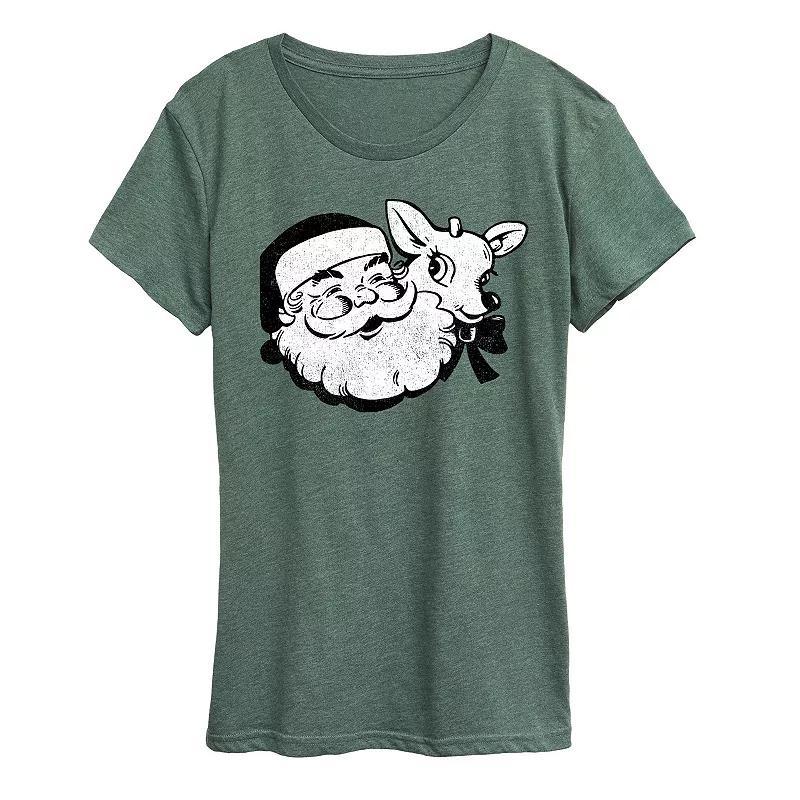 Women's Santa And Reindeer Graphic Tee, Girl's, Size: XXL, Grey Wine Product Image