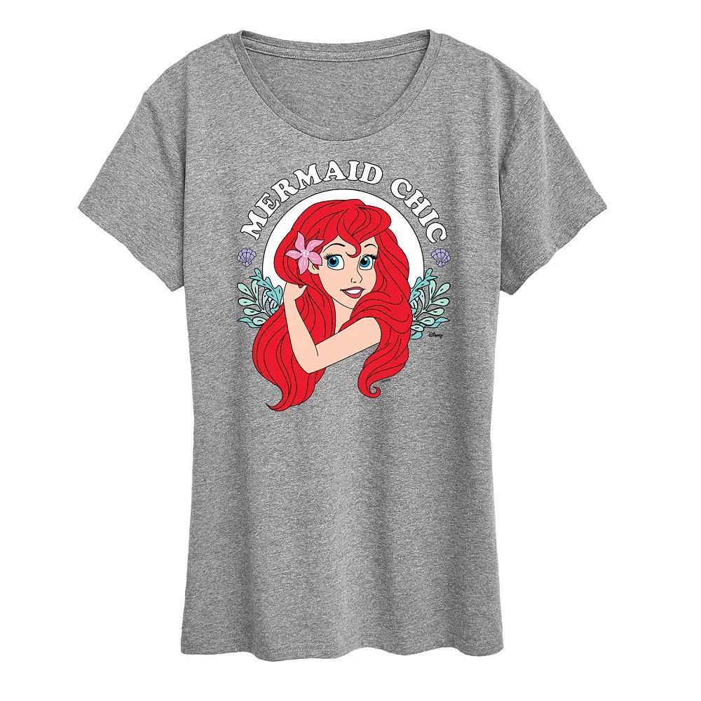 Disney Princess Ariel Women's Mermaid Chic Graphic Tee, Girl's, Size: Medium, Grey Gray Product Image