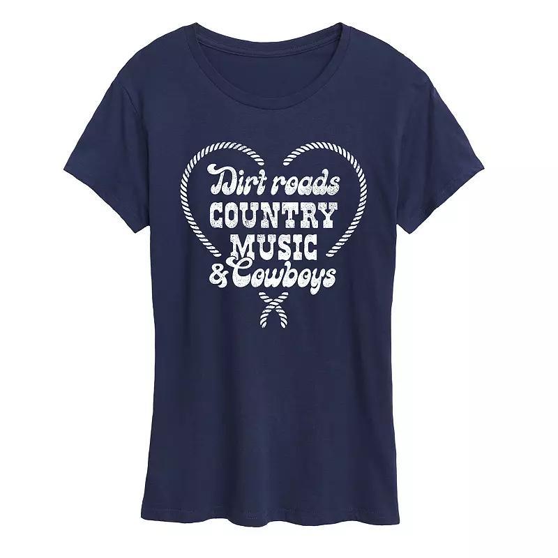 Womens Dirt Roads Country Music Cowboys Graphic Tee Grey Blue Product Image