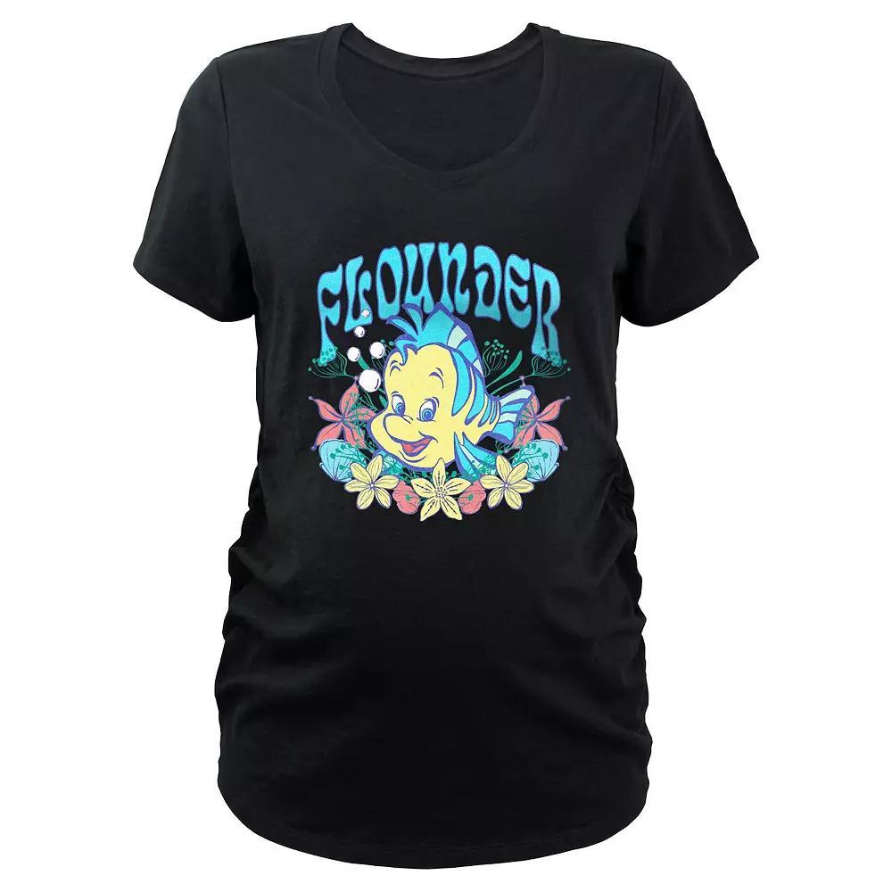 Disney's The Little Mermaid Flounder Floral Wreath Maternity Graphic Tee, Women's, Size: XS-MAT, Black Product Image