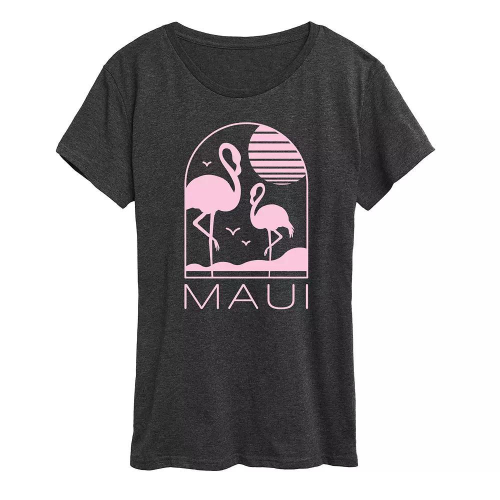 Womens Maui Flamingos Graphic Tee Heather Grey Product Image