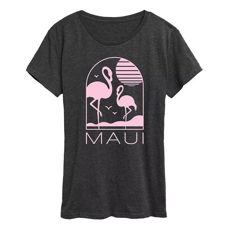 Womens Maui Flamingos Graphic Tee Heather Grey Product Image