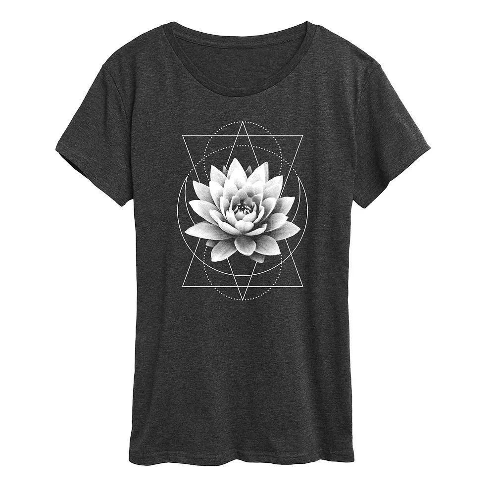 Women's Lotus Flower Moon Graphic Tee, Size: Medium, Black Product Image