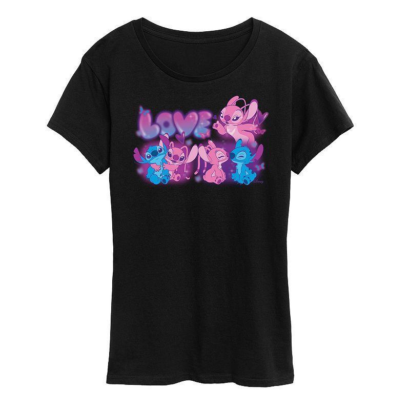 Disneys Lilo & Stitch Womens Love Grid Graphic Tee Grey Gray Product Image