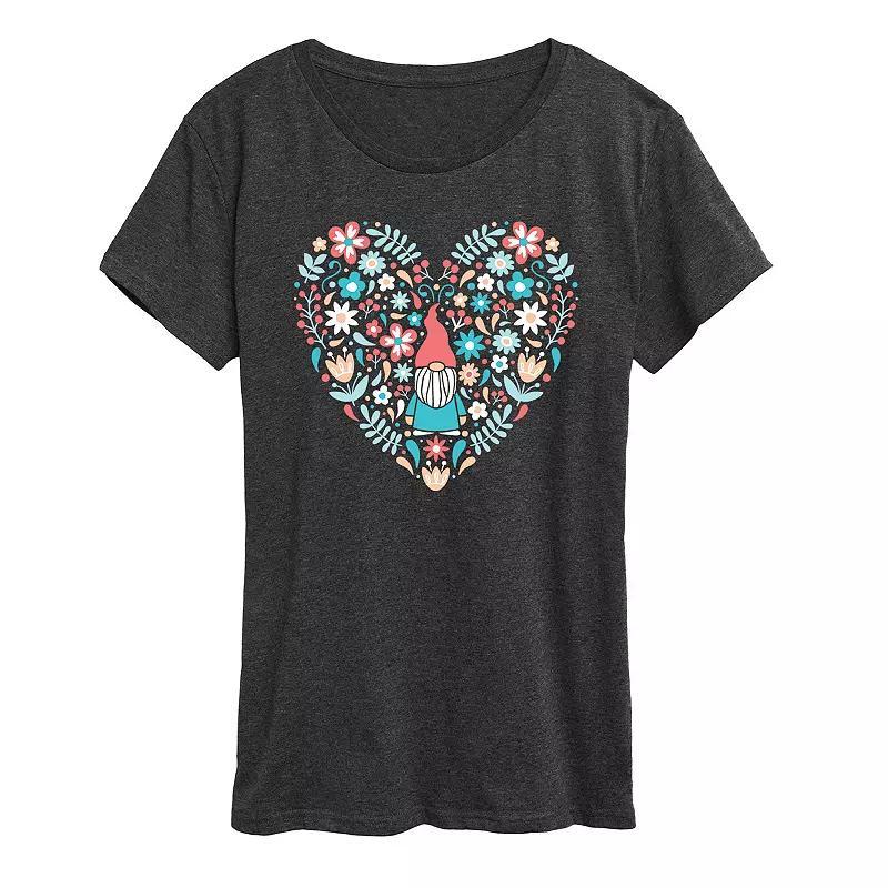 Womens Scandinavian Heart Gnome Graphic Tee Blue Product Image