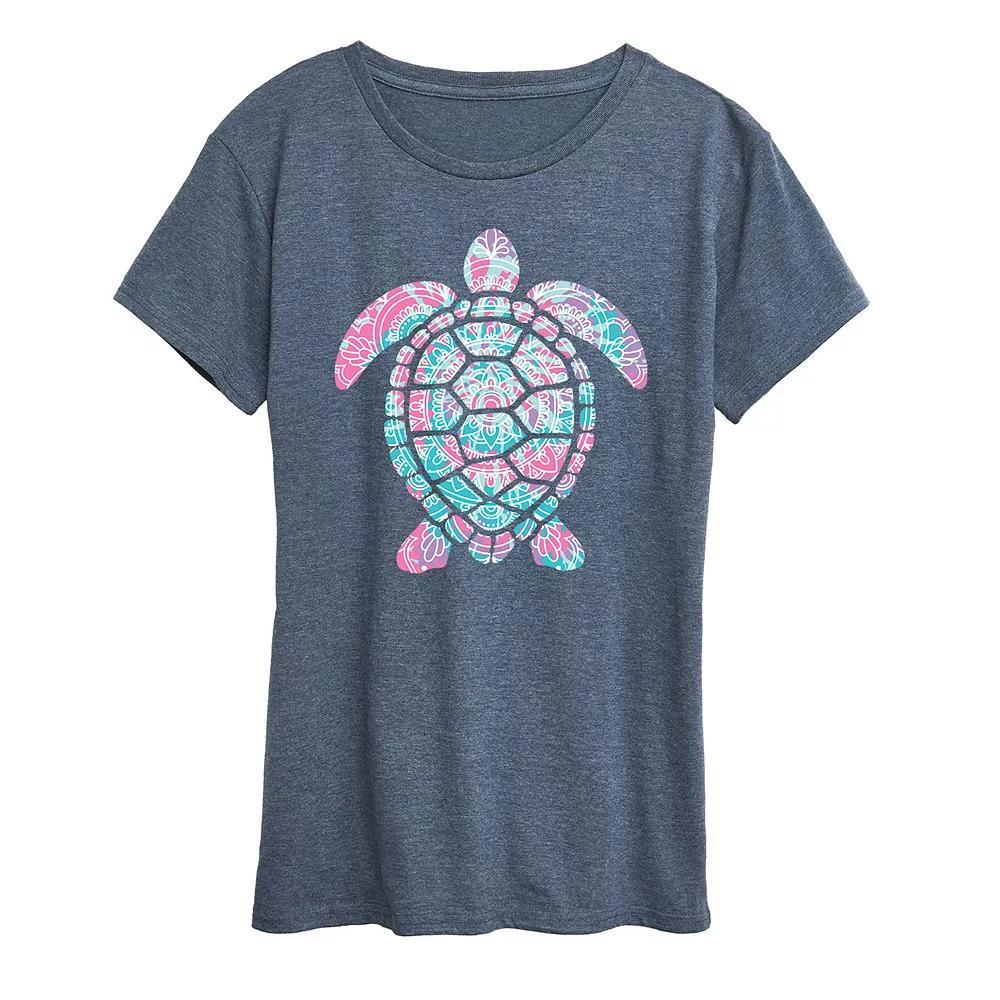 Womens Tie Dye Mandala Turtle Graphic Tee Blue Product Image