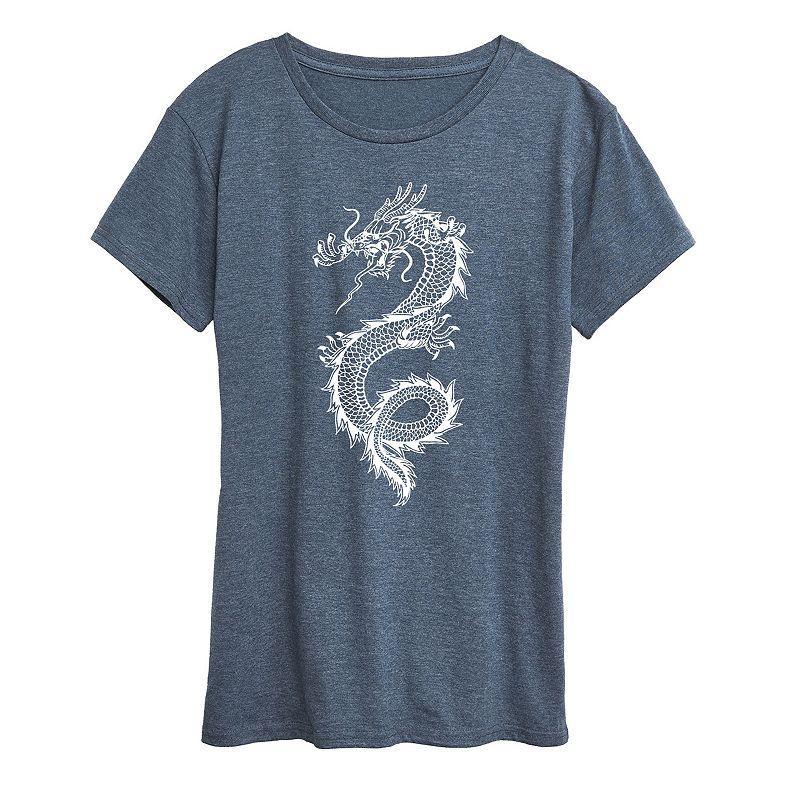 Womens Chinese Dragon Graphic Tee Grey Green Product Image