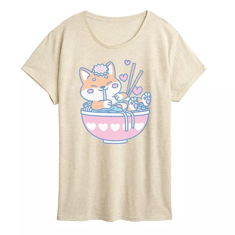 Women's Kawaii Ramen Shiba Inu Graphic Tee, Size: Medium, White Product Image