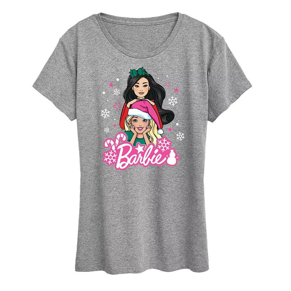 Women's Barbie® Holiday Friends Graphic Tee, Girl's, Size: Large, Grey Gray Product Image