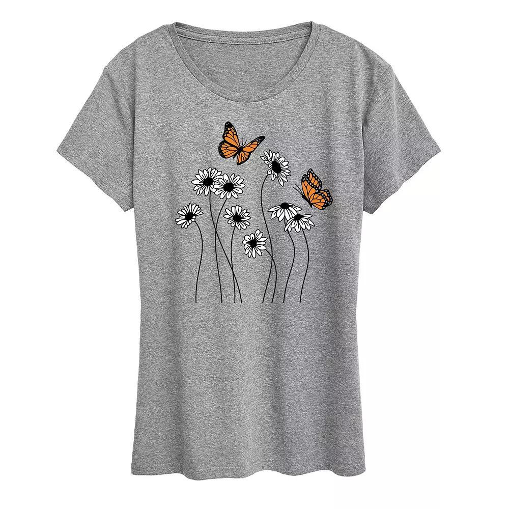 Womens Wildflower Garden Graphic Tee Grey Royal Blue Product Image