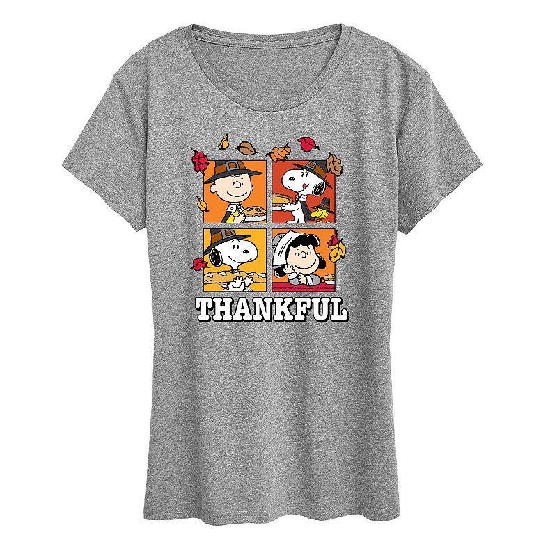 Women's Peanuts Thankful Graphic Tee, Girl's, Size: Large, Grey Gray Product Image