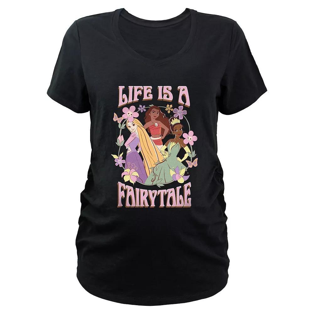 Disney Princess Rapunzel, Moana & Tiana Life Is A Fairytale Maternity Graphic Tee, Women's, Size: Medium-Mat, Black Product Image