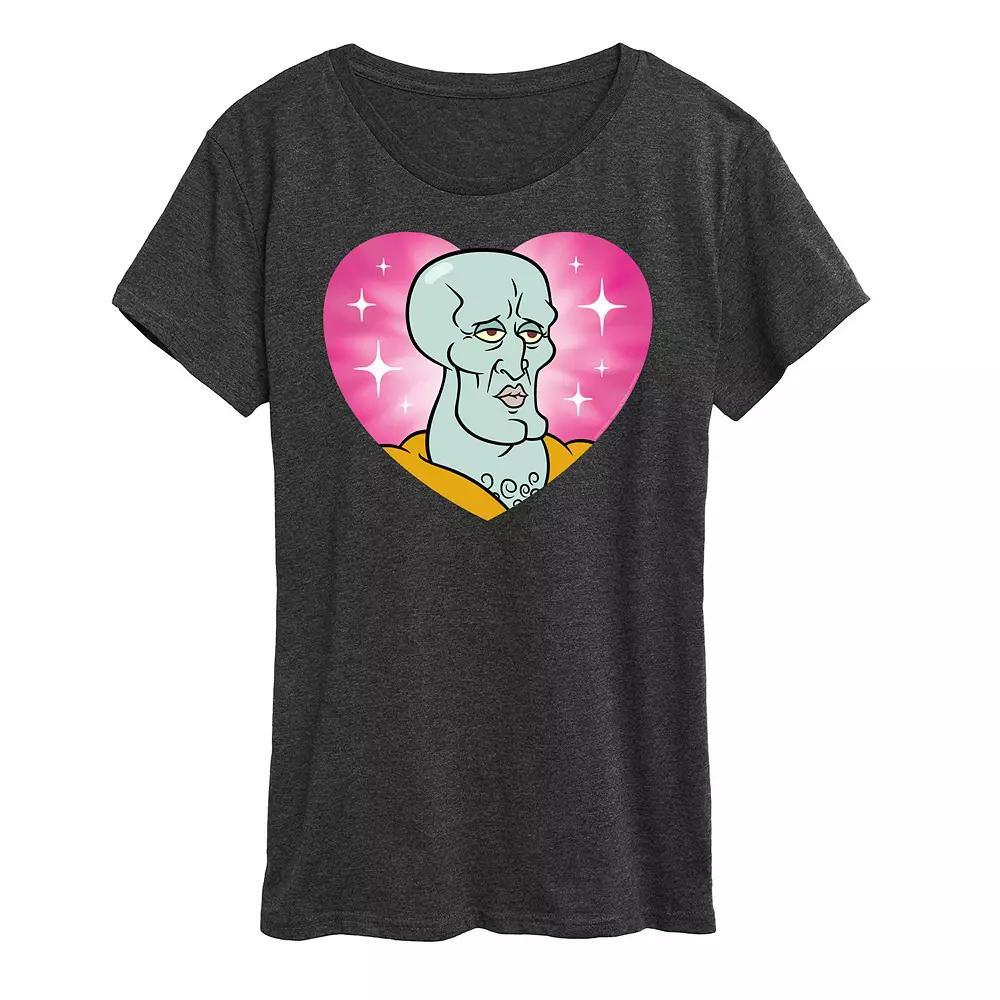 Womens Spongebob Squarepants Handsome Squidward Heart Graphic Tee Blue Product Image