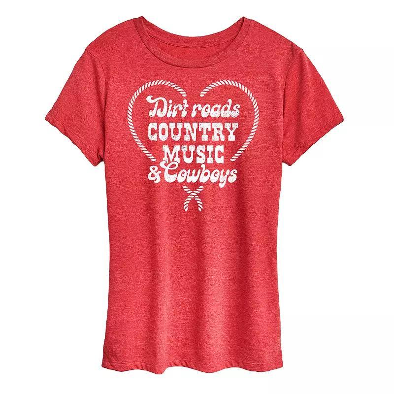 Womens Dirt Roads Country Music Cowboys Graphic Tee Grey Blue Product Image
