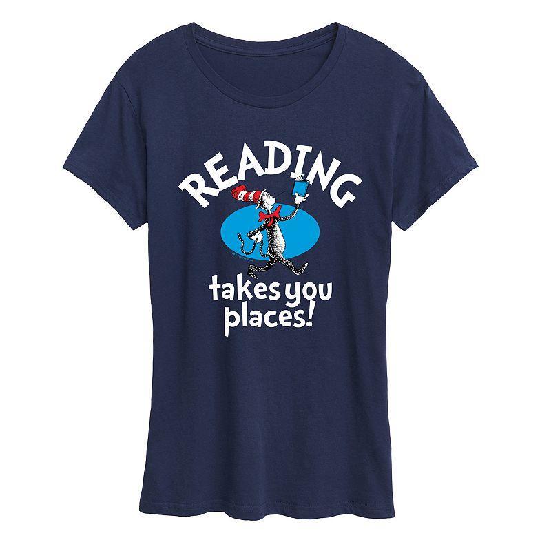 Womens Dr. Seuss Reading Graphic Tee Grey Red Product Image
