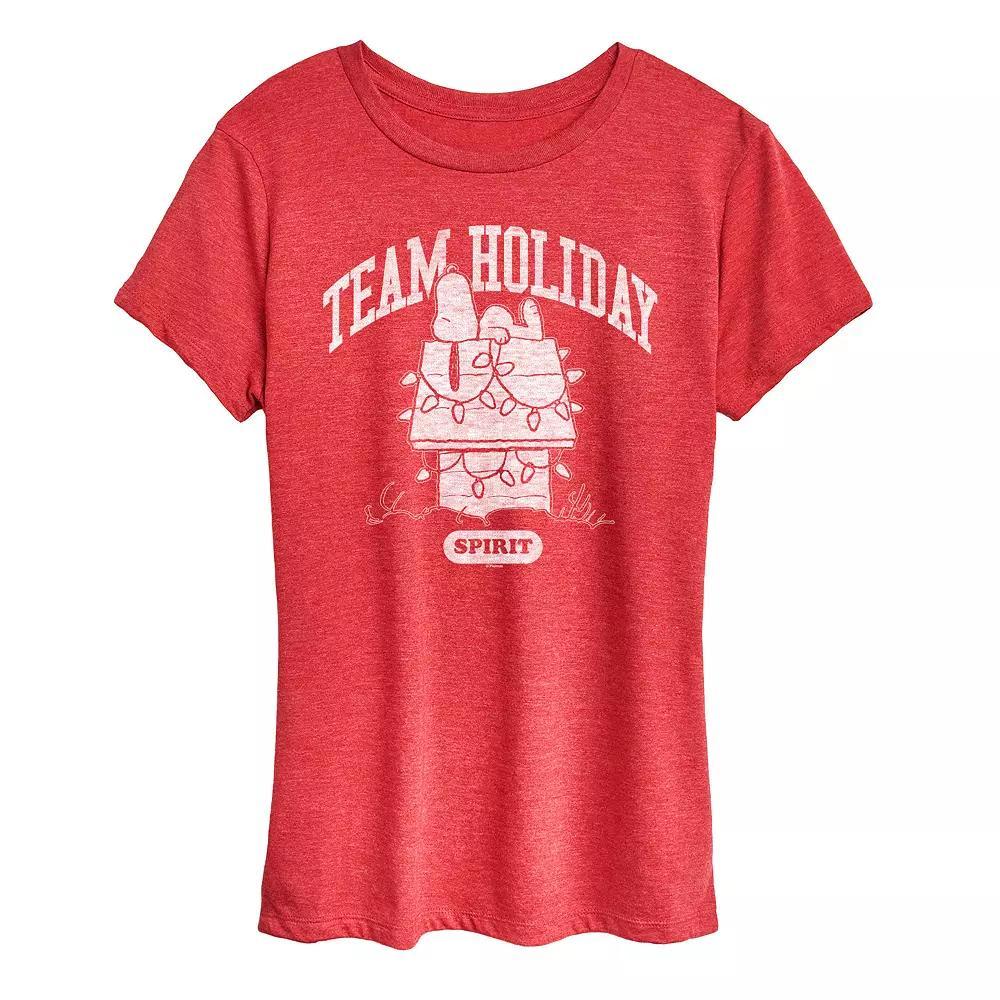 Women's Peanuts Team Holiday Spirit Graphic Tee, Size: Medium, Grey Red Product Image
