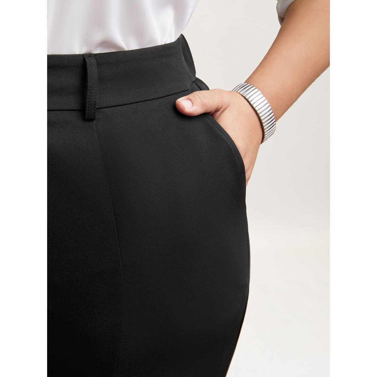 Plus Size Pleated Loop Straight-Leg Pants Women Black At the Office Straight Leg Mid Rise Work Pants BloomChic 26/4X Product Image