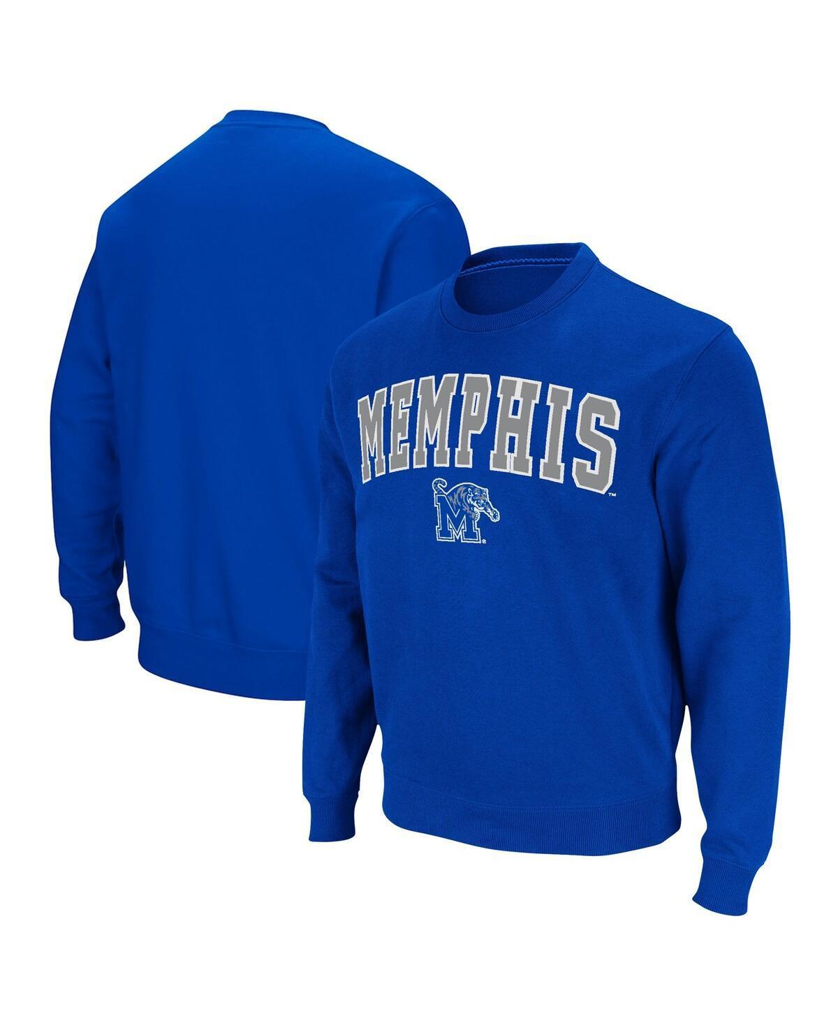Men's Colosseum Royal Memphis Tigers Arch & Logo Tackle Twill Pullover Sweatshirt, Size: Medium, Blue Product Image