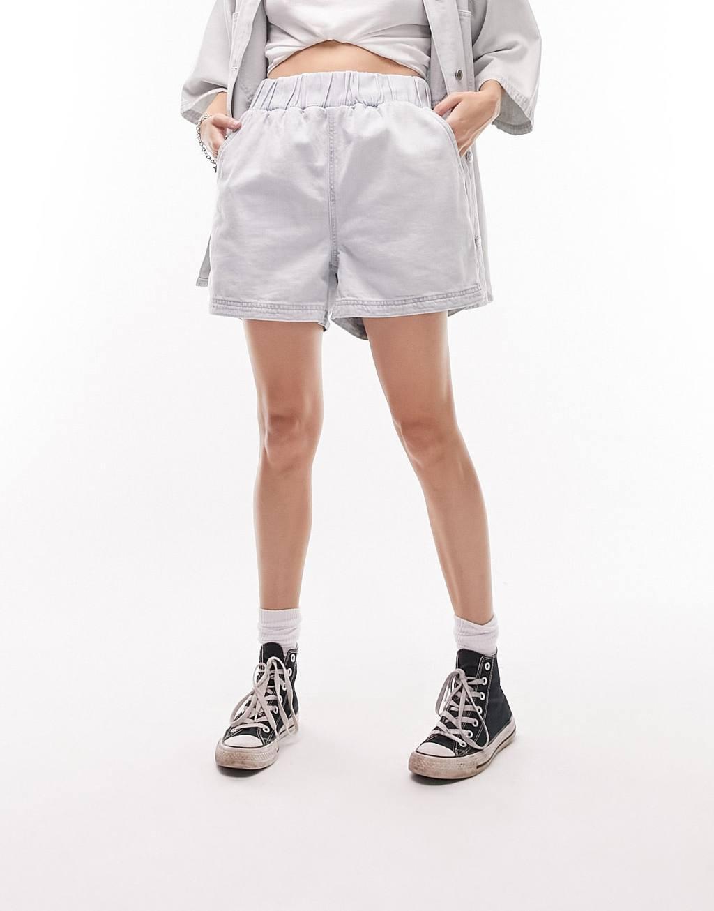 Topshop pull-on cotton blend denim shorts Product Image