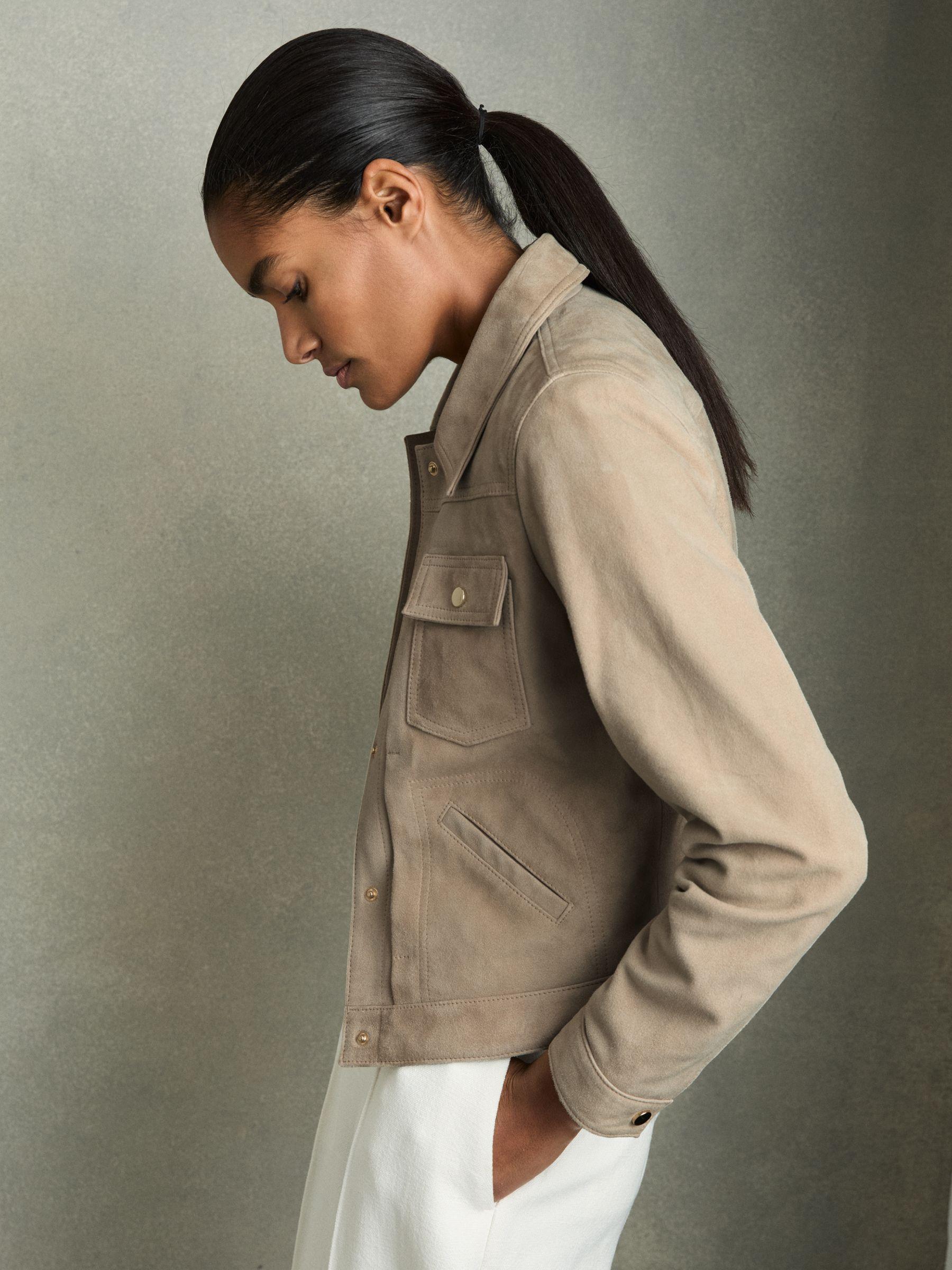 Suede Trucker Jacket in Neutral Product Image