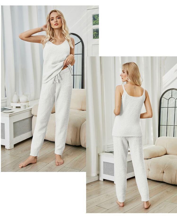Pajama Set: Knit Camisole Top + Pants Product Image