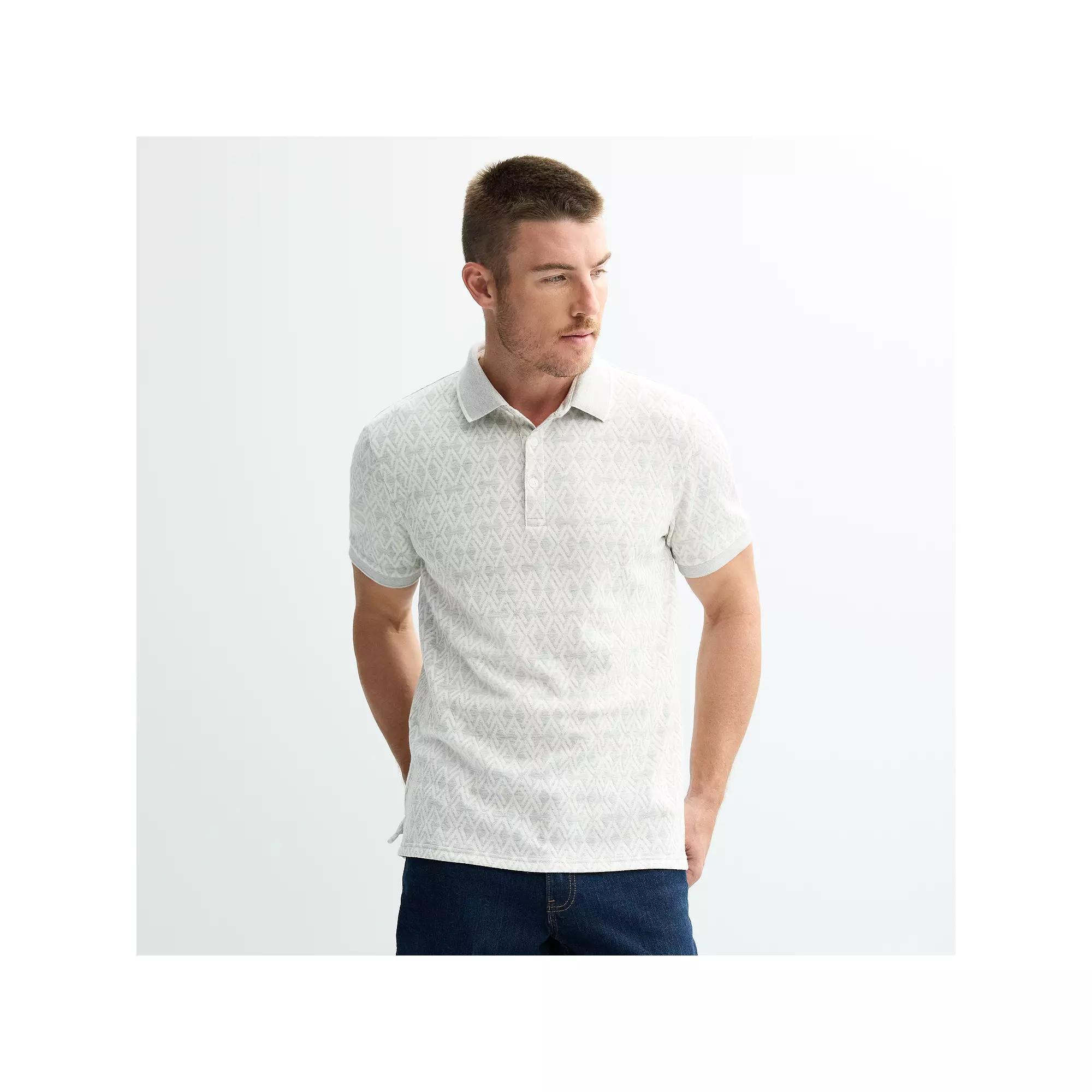 Men's Apt. 9® Jacquard Tipped Polo, Size: Small, Polar Beige Product Image