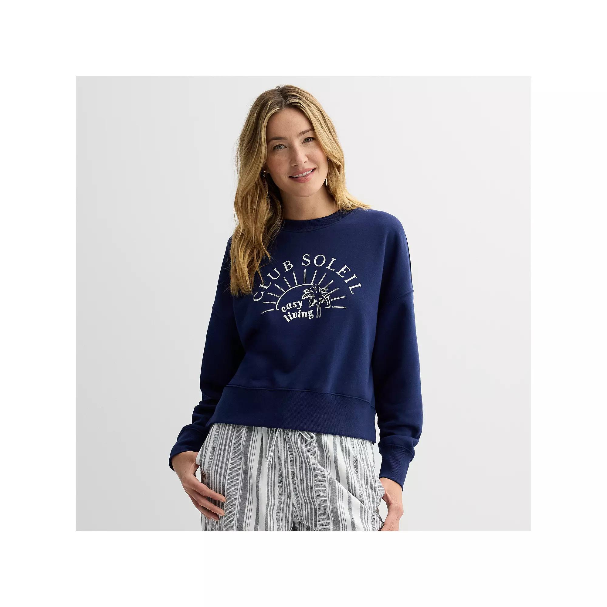 Women's Sonoma Goods For Life® Boxy Crewneck Graphic Sweatshirt, Size: XS, Blue Soleil Graphic Product Image