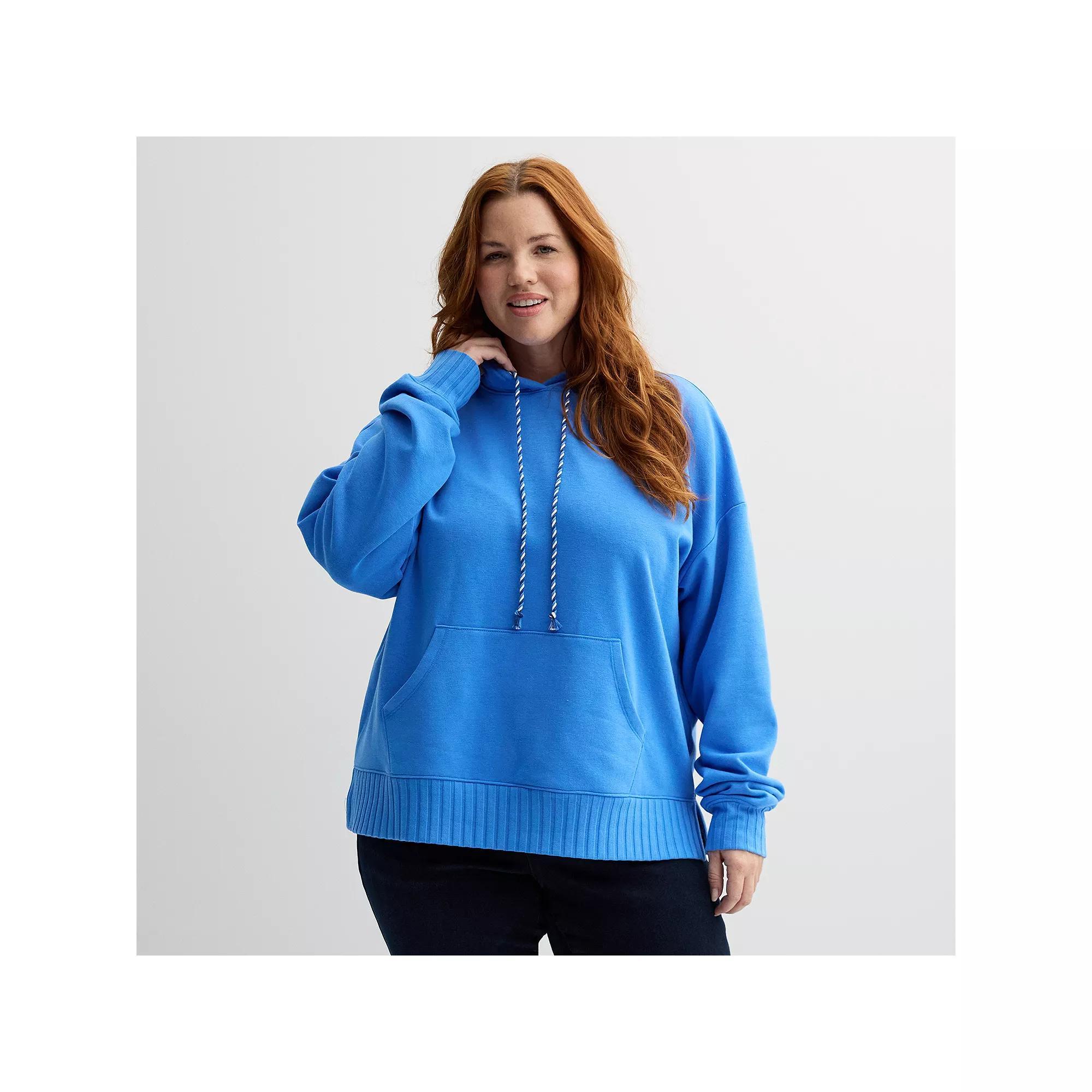 Plus Size Sonoma Goods For Life® Mixed Rib Hoodie, Women's, Size: 2XL, Purple Product Image