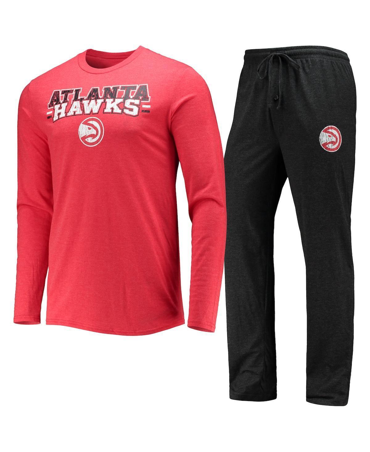 Men's Concepts Sport Black/Red Atlanta Hawks Long Sleeve T-Shirt & Pants Sleep Set, Size: Medium Product Image