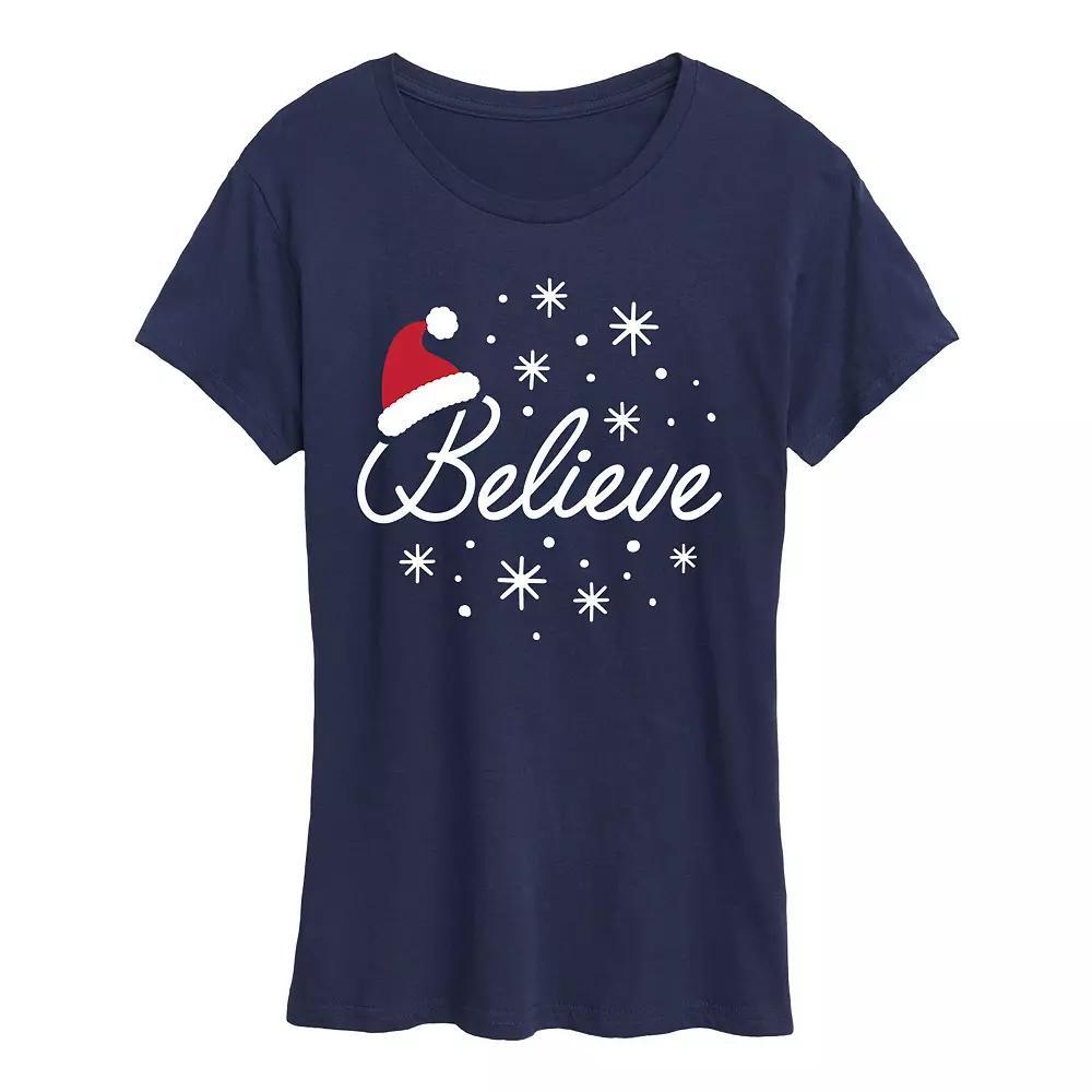 Women's Believe With Santa Hat Graphic Tee, Girl's, Size: XL, Black Product Image