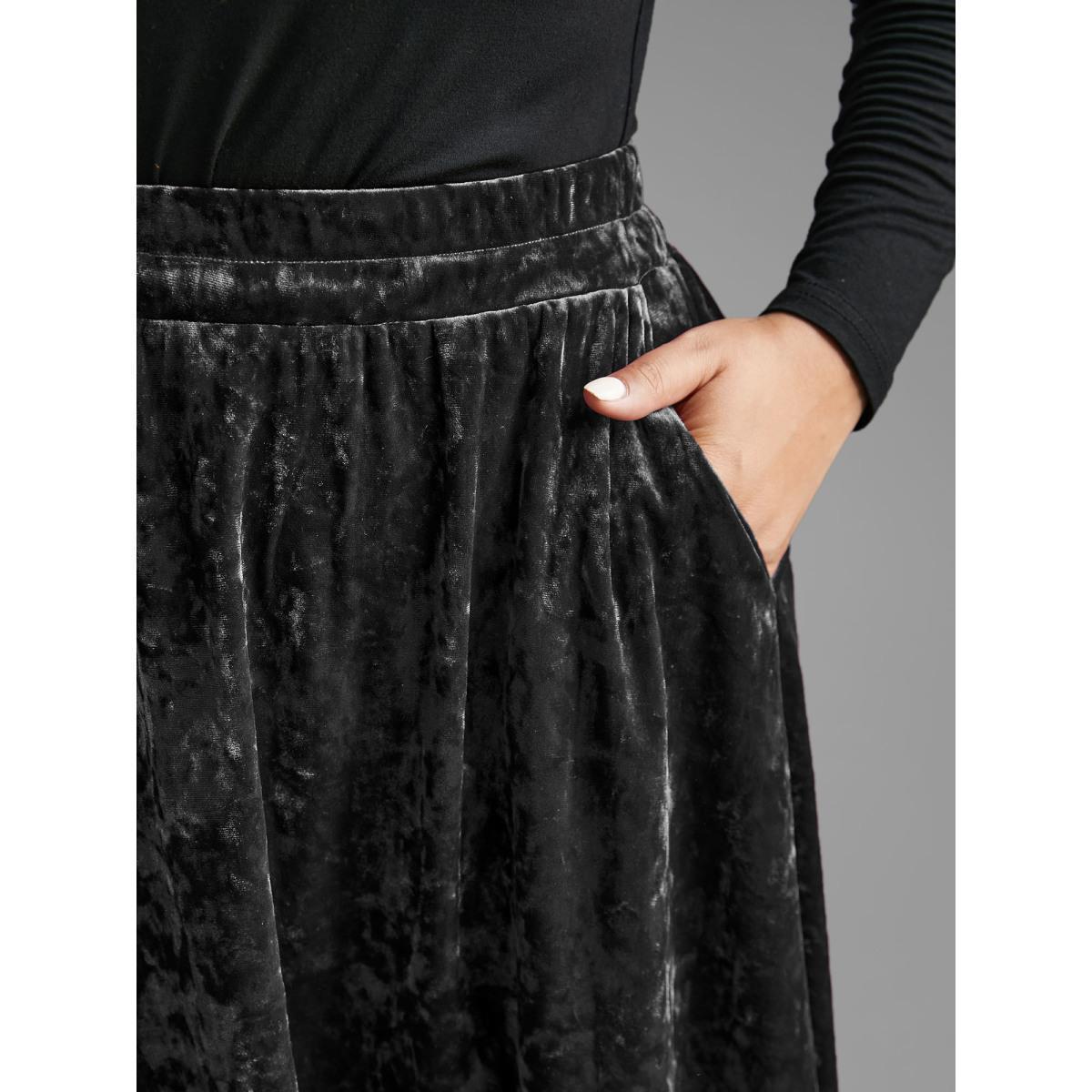 Plus Size Velvet Elastic Waist Skirt Women Black Elegant Loose Medium stretch Slanted pocket Everyday Skirts BloomChic 14-16/1X Product Image