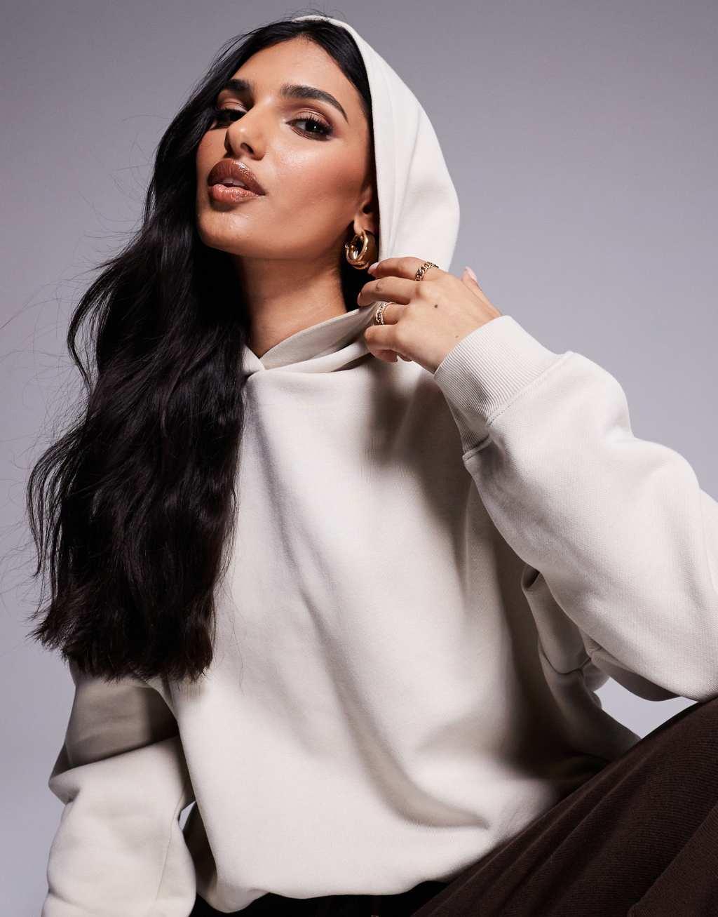 ASOS DESIGN hoodie with bubble hem detail in stone Product Image