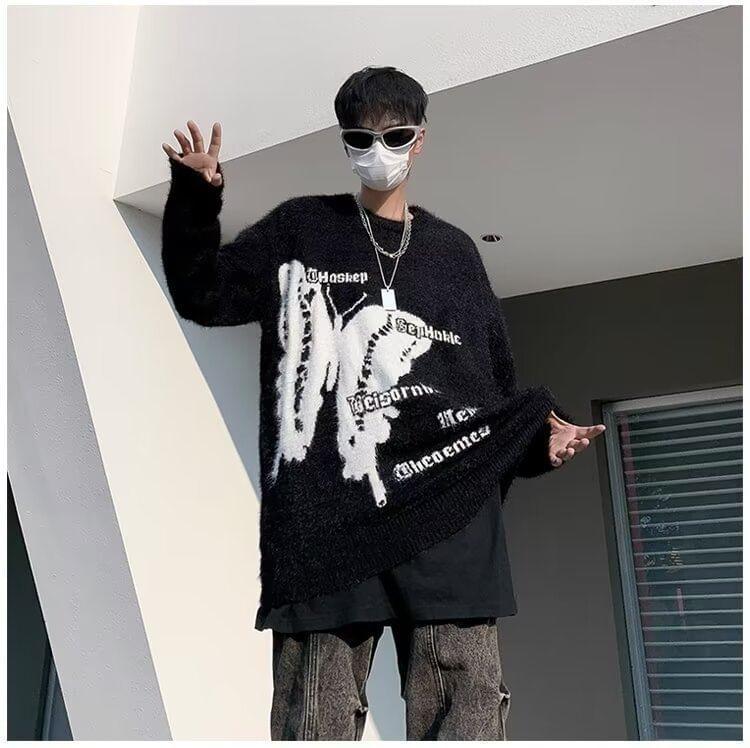 Long-Sleeve Butterfly  Print Lettering Sweater Product Image
