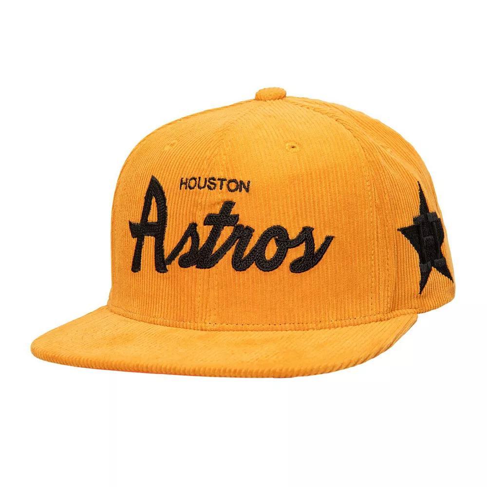 Men's Mitchell & Ness Orange Houston Astros Corduroy Snapback Hat Product Image