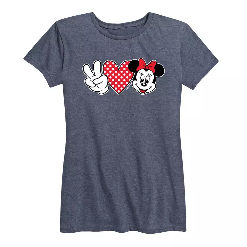 Disney's Minnie Mouse Women's Peace Love Graphic Tee, Size: Large, Grey Royal Blue Product Image