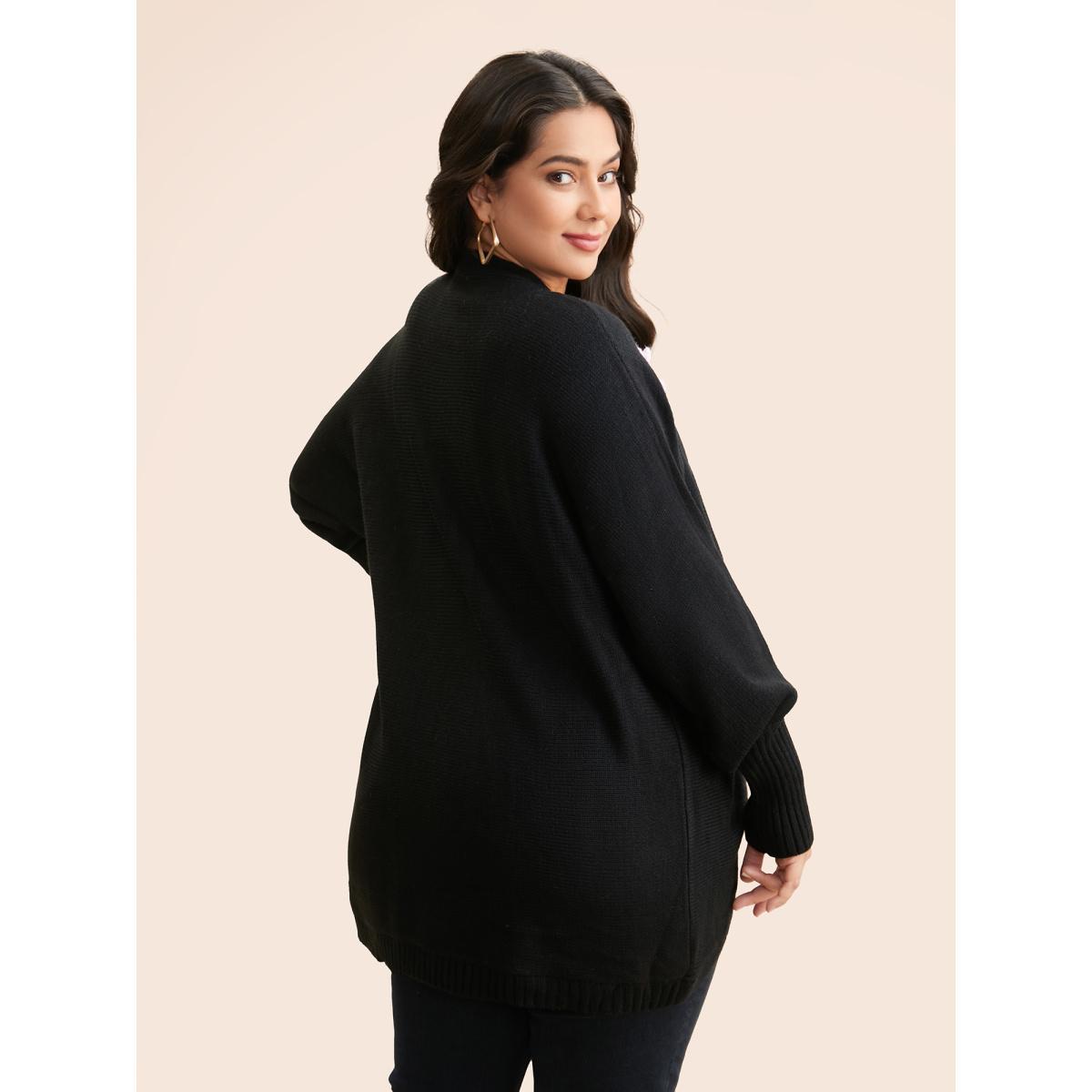Plus Size Stereo Flower Design Drop Shoulder Cardigan Black Women Casual Loose Long Sleeve Everyday Cardigans BloomChic 18-20/2X Product Image