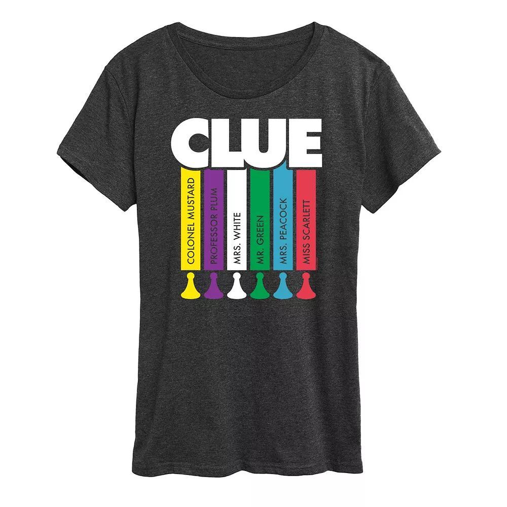 Women's Clue Logo Characters Graphic Tee, Size: XL, Heather Grey Product Image