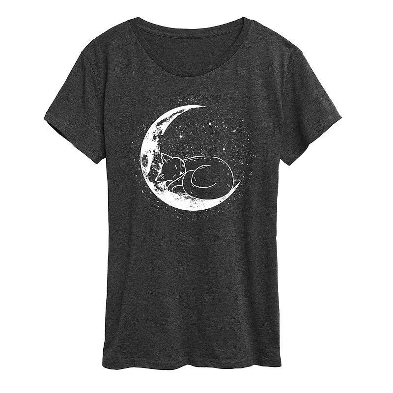Womens Cat Nap Moon Graphic Tee Heather Grey Product Image
