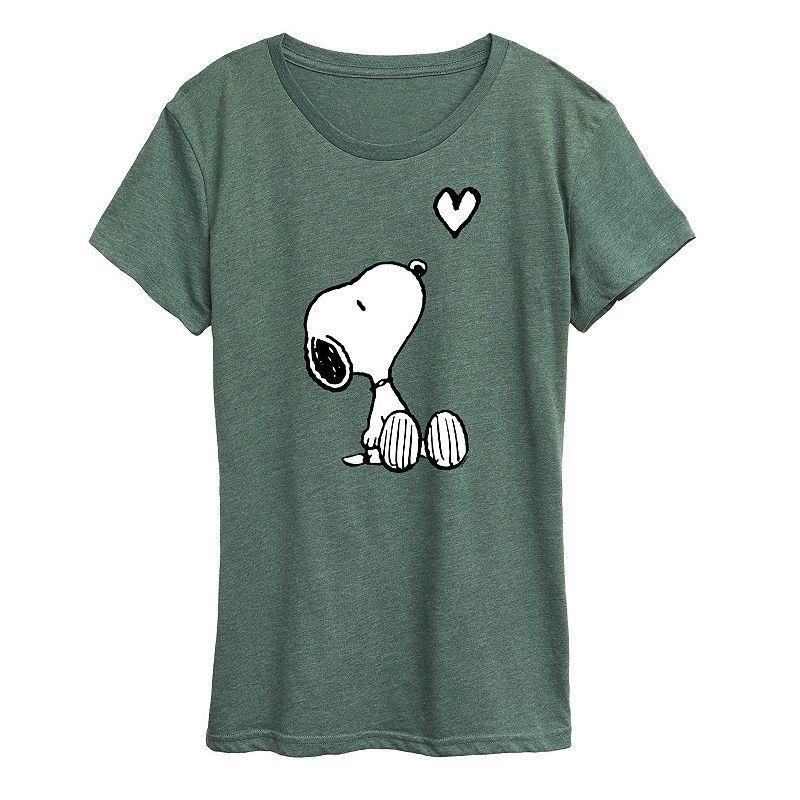 Womens Peanuts White Snoopy Heart Graphic Tee, Girls Grey Green Product Image