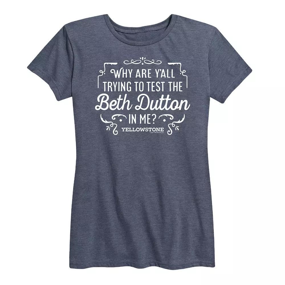 Womens Yellowstone Trying To Test Graphic Tee, Girls Grey Blue Product Image